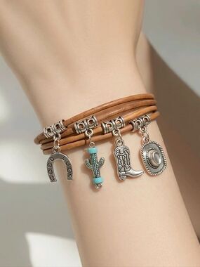Western Charm Bracelet Cowboy Boot Hat Cactus Horseshoe Cowgirl Country Concert